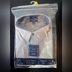 NEW George Classic Fit Long Sleeve Dress Shirt Large Grey